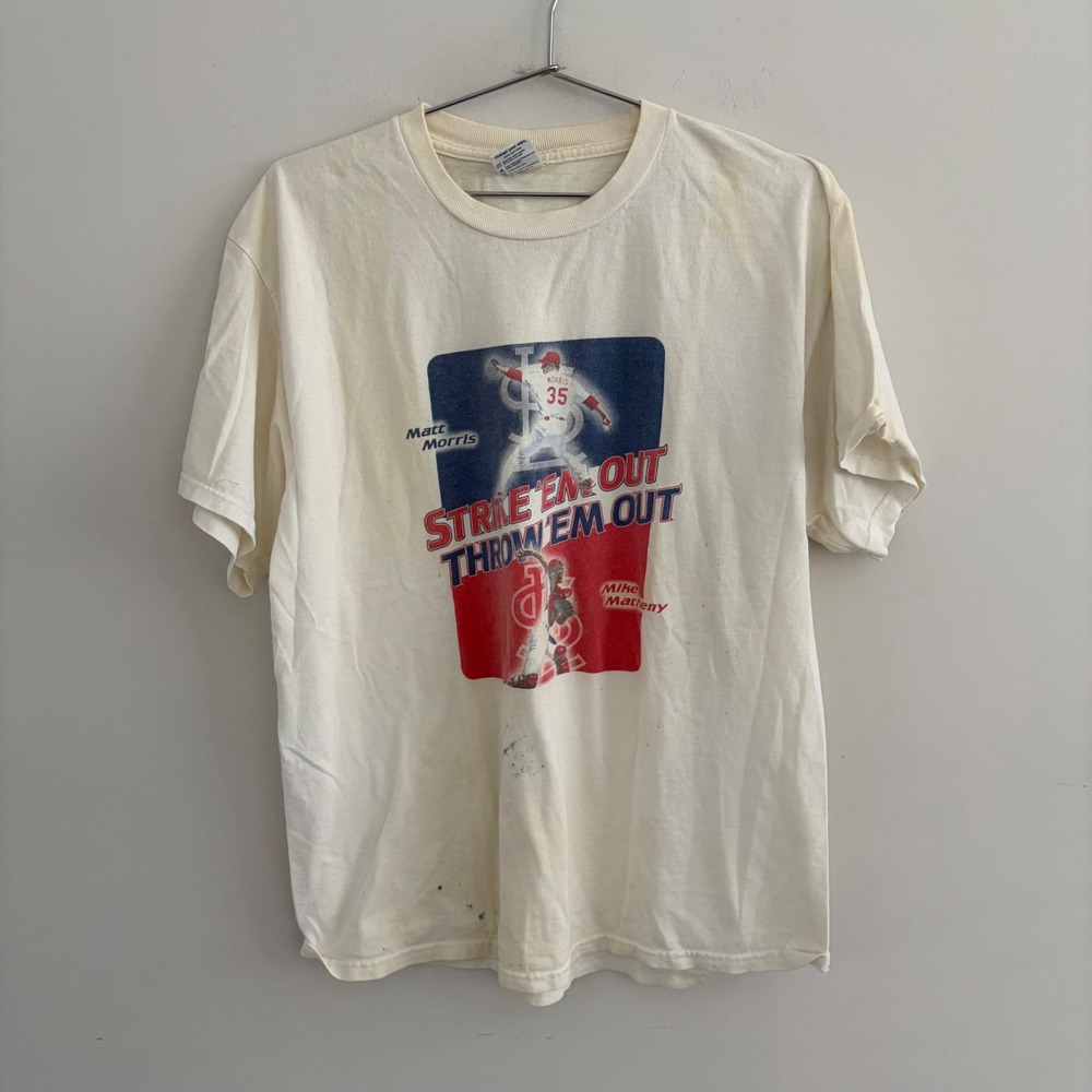 Vintage St Louis Cardinals Matt Morris Mike Matheny T Shirt Mens Large White